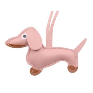Dachshund Faux Leather Keychain Bag Purse Charm PINK